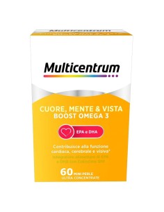 Multicentrum Cuore Mente e Vista Boost Omega 3 Integratore Alimentare EPA e DHA Coenzima Q10 60 Perle